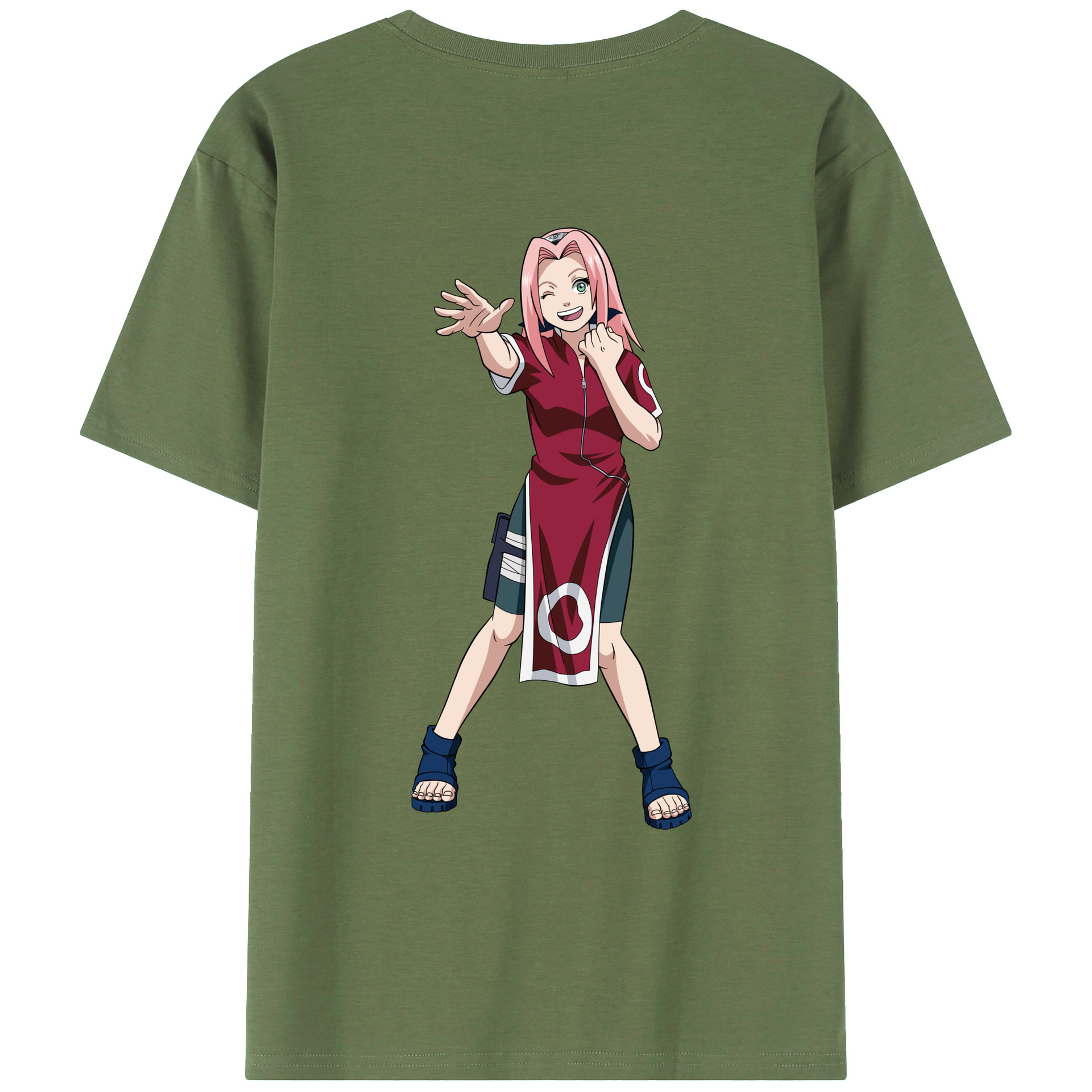 （画像用） NARUTO -ナルト- 春野サクラ Haruno Sakura 綿100％ メンズ半袖Tシャツ（バックプリント） 通気性